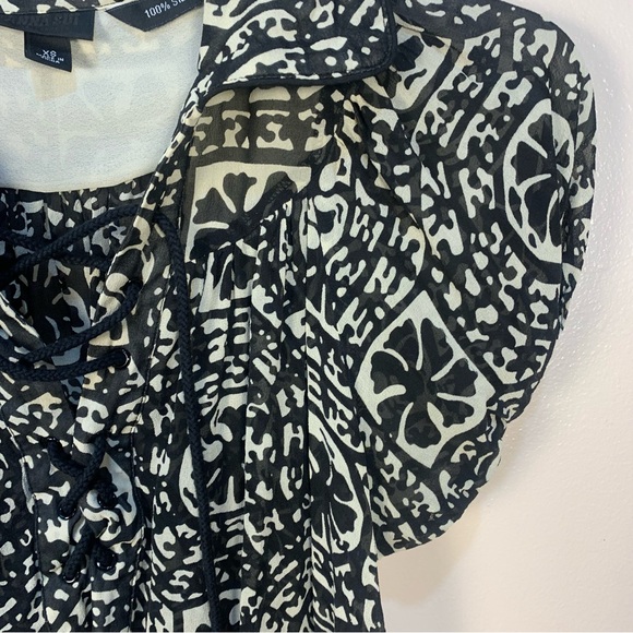 Anna Sui 100% Silk Geometric Silk Lace Front Sheer Dress - Picture 3 of 12